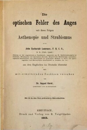 Die optischen Fehler des Auges mit ihren Folgen Asthenopie und Strabismus