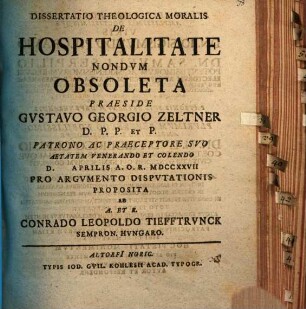 Dissertatio theologica moralis de hospitalitate nondvm obsoleta
