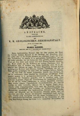 Ansprache gehalten in der Jahressitzung der K. K. geologischen Reichsanstalt : am 30. October 1860