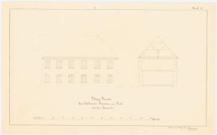 Schloss Rauden: Aufriss Fassade südliche Parkseite, Schnitt, Maßstabsleiste