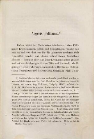 Angelus Politianus : ein Culturbild aus der Renaissance