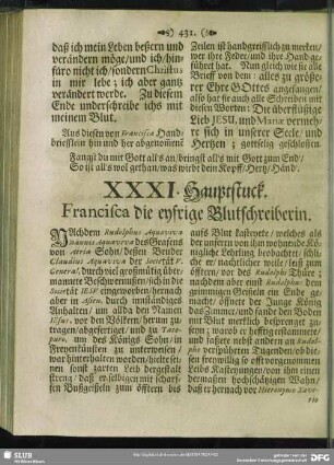 XXXI. Hauptstuck. Francisca die eyfrige Blutschreiberin