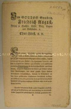 Verordnung von Friedrich August III. Kurfürst von Sachsen über das Schulwesen
