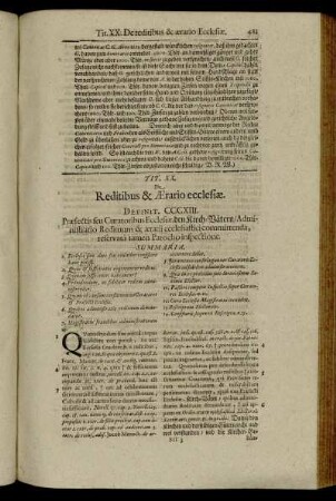 Tit. XX. De Reditibus & Ærario ecclesiæ.