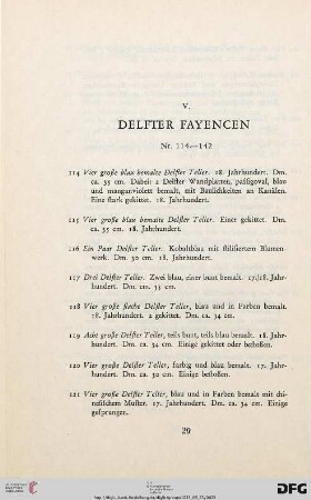 V. Delfter Fayencen (Nr. 114-142)