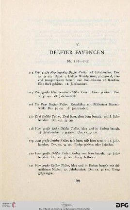 V. Delfter Fayencen (Nr. 114-142)