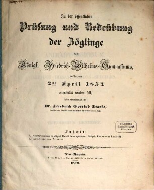 Animadversionum in aliquot Horatii locos specimen I et II : (Programme mit Schulnachrichten)