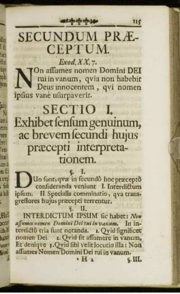 Sectio I. Exhibet sensum genuinum, ac brevem secundi hujus præcepti interpretationem.