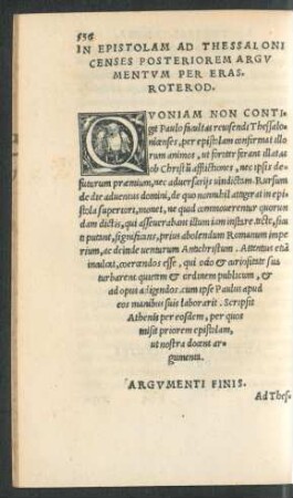 In Epistolam Ad Thessalonicenses Posteriorem Argumentum Per Eras. Roterod.