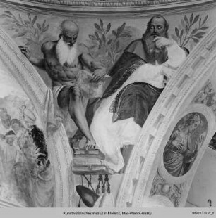 Freskenzyklus: Szenen aus dem Leben Mariens : Tambourfresken : Zwickel: vier Kirchenväter, Putti