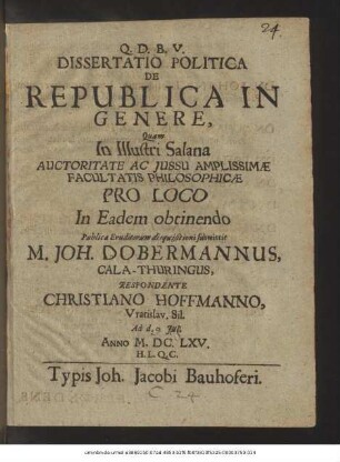 Dissertatio Politica De Republica In Genere