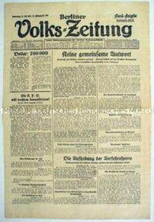 "Berliner Volks-Zeitung" u.a. zur Deutschland-Politik der Entente