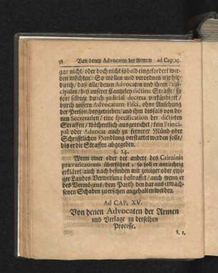 Ad Cap. XV. Von denen Advocaten der Armen und Verlage zu derselben Prozesse. §I. - 3.