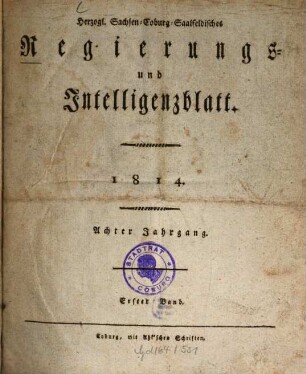 Herzogl.-Sachsen-Coburg-Saalfeldisches Regierungs- und Intelligenzblatt. 1814
