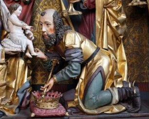 Geisenheimer Dreikönigsaltar — Die Anbetung des Christusknaben durch die Heiligen Drei Könige im Beisein Josefs — Melchior
