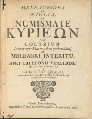 Meleagrides Et Aetolia, Ex Numismate Kyrieōn Apud Goltzium