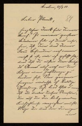 81: Brief von Hermann Struckmann an Gottlieb Planck, Berlin, 21.3.1910