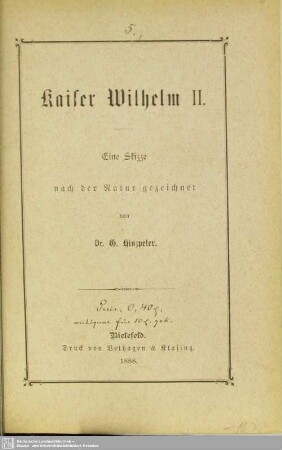 Kaiser Wilhelm II : eine Skizze nach der Natur gezeichnet