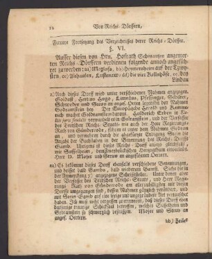Fernere Fortsetzung des Verzeichnisses derer Reichs-Dörffer. §. VI.