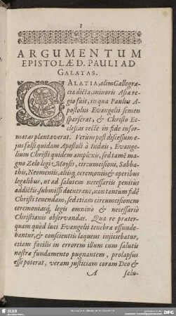 Argumentum Epistolae D. Pauli Ad Galatas