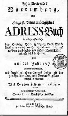 1771: Württembergisches Adressbuch, 1771