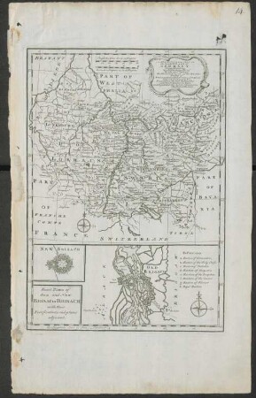 A New & Accurate Map Of the South West Part of Germany : Comprehending the Archbishopricksof Mentz and Treves;the Electoral Palat: of the Rhine;Duchy of Wirtemberg; Franconia, Swabia, Alsace, Lorrain &c.