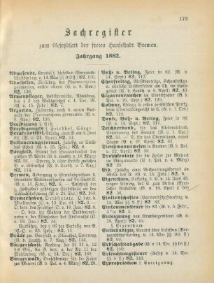 Sachregister zum Gesetzblatt der freien Hansestadt Bremen