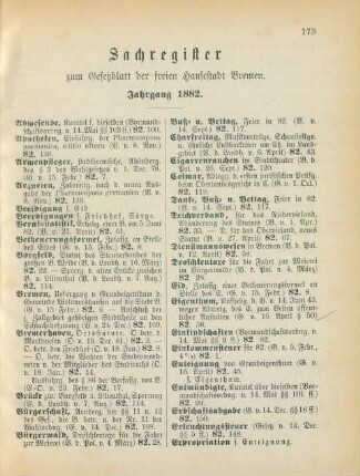 Sachregister zum Gesetzblatt der freien Hansestadt Bremen