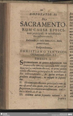 Disputation II. De Sacramentorum Causa Efficiente principali, & ministeriali seu intrumentali