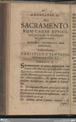 Disputation II. De Sacramentorum Causa Efficiente principali, & ministeriali seu intrumentali