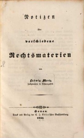 Notizen über verschiedene Rechtsmaterien