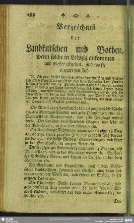 Verzeichniß der Landkutscher und Bothen