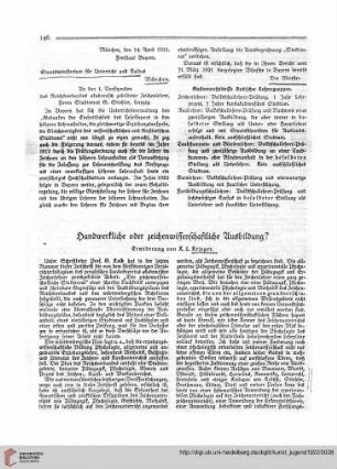 N.F. 2.1922 S. 146-149: Handwerkliche oder zeichenwissenschaftliche Ausbildung?