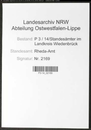 Sterberegister Standesamt Rheda-Amt