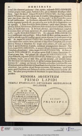 Numisma Argenteum Primo Lapidi [...]