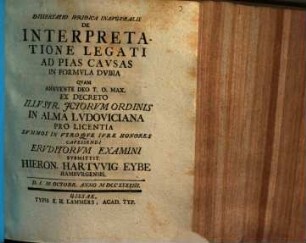 Diss. iur. inaug. de interpretatione legati ad pias causas in formula dubia