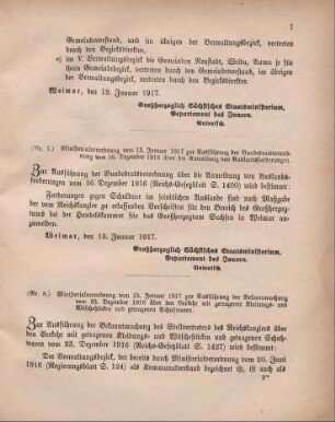 Nr. 8: Ministerialverordnung vom 15. Januar 1917 zur Ausführung der Bekanntmachung vom 23. Dezember 1916 über den Verkehr mit getragenen Kleidungs- und Wäschestücken und getragenen Schuhwaren