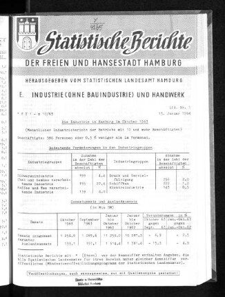 Die Industrie in Hamburg im Oktober 1963 : Lfd. Nr. 1