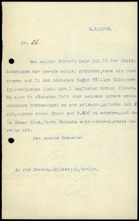 Bericht des zweiten Sekretars an die Zentral-Direktion