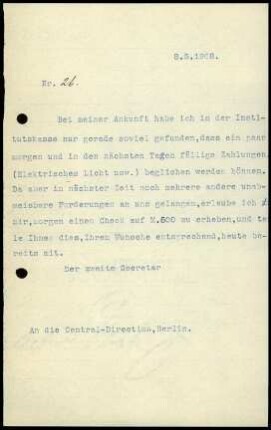 Bericht des zweiten Sekretars an die Zentral-Direktion