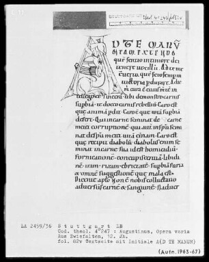 Augustinus, Libri contra mendacium — Initiale A (d te manum) mit Drache, Folio 82verso