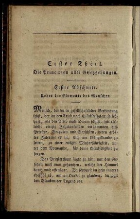 Erster Theil. Die Principien aller Gesetzgebungen