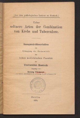 Ueber seltnere Arten der Combination von Krebs und Tuberculose