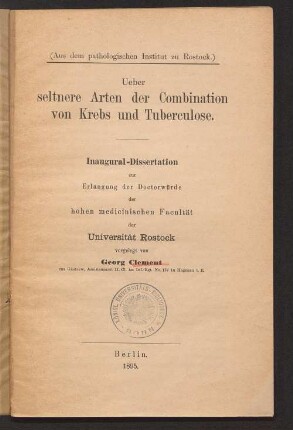 Ueber seltnere Arten der Combination von Krebs und Tuberculose