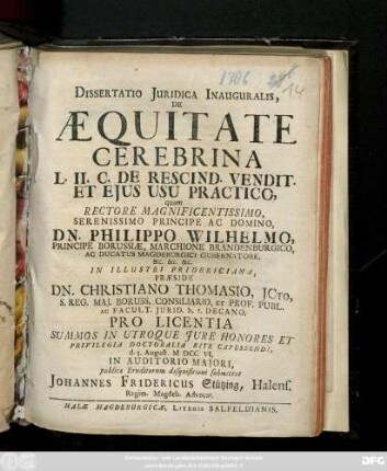 Dissertatio Juridica Inauguralis, De Æquitate Cerebrina L. II. C. De Rescind. Vendit. Et Ejus Usu Practico