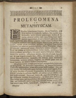 Prolegomena in Metaphysicam.