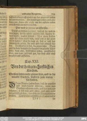 Cap. XXI. Von der heiligen christlichen Kirchen.