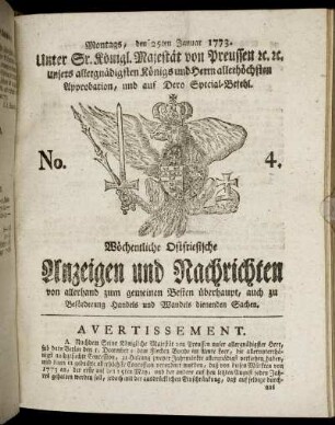 No. 4. Montags, den 25ten Januar 1773.