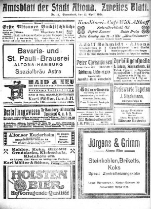 Nummer 15. Zweites Blatt. : Sonnabend, den 12. April 1924