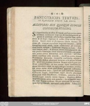 Panegyricus Tertius, In Natalem Regis. Ao. MDCC.